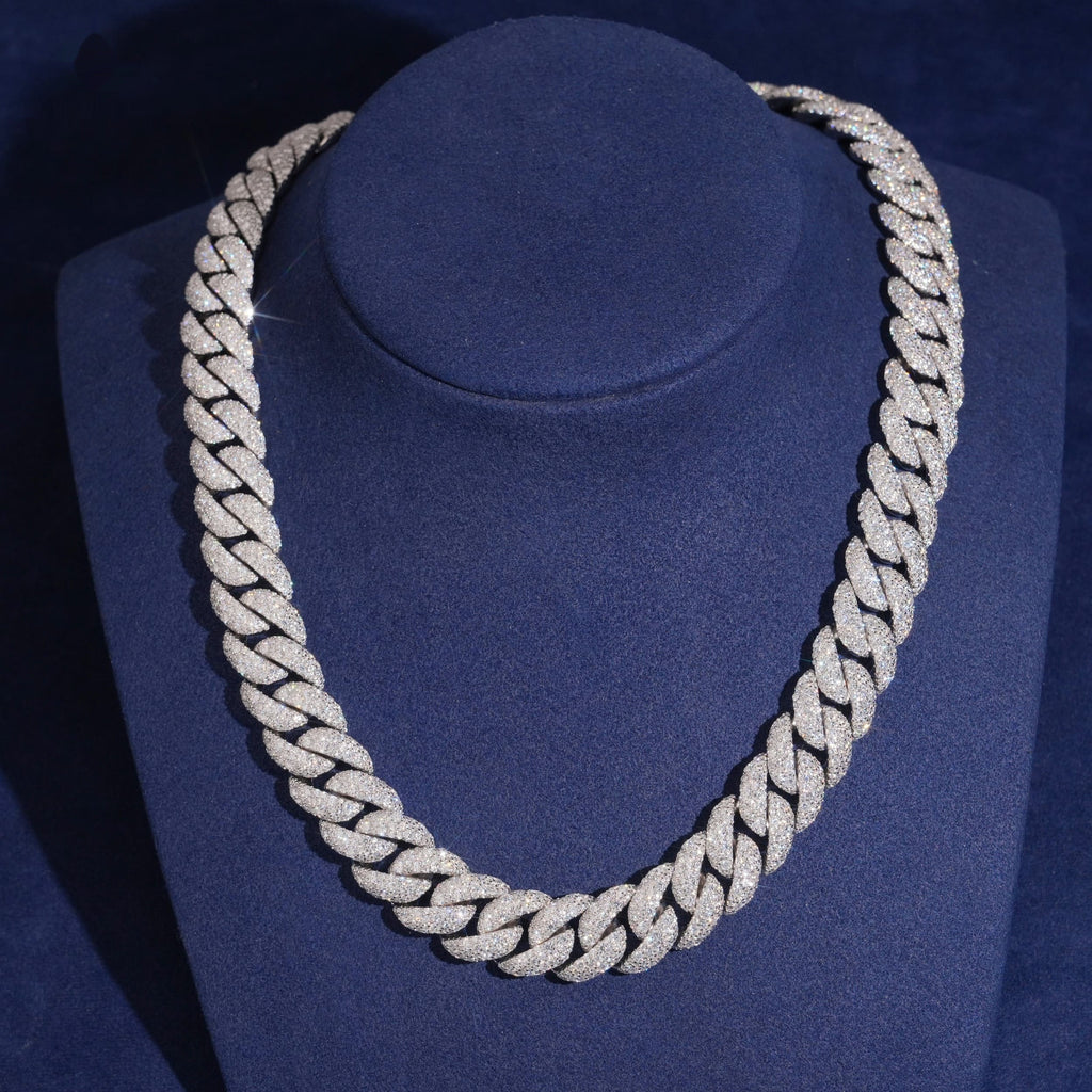 15mm Cuban Chain Pavé Setting — Moissanite, 925 Silver