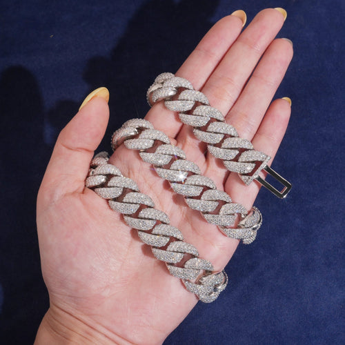 16mm Cuban Chain Pavé Setting — Moissanite, 925 Silver