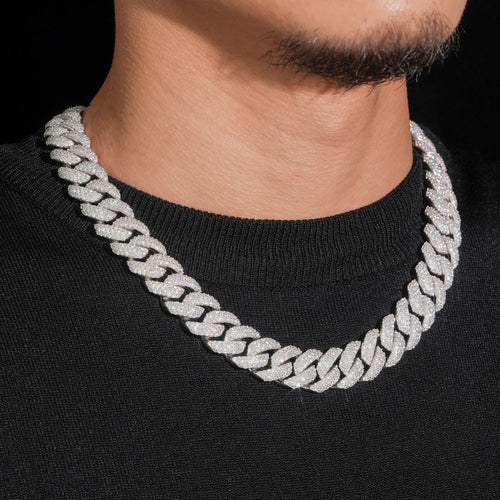 16mm Cuban Chain Pavé Setting — Moissanite, 925 Silver
