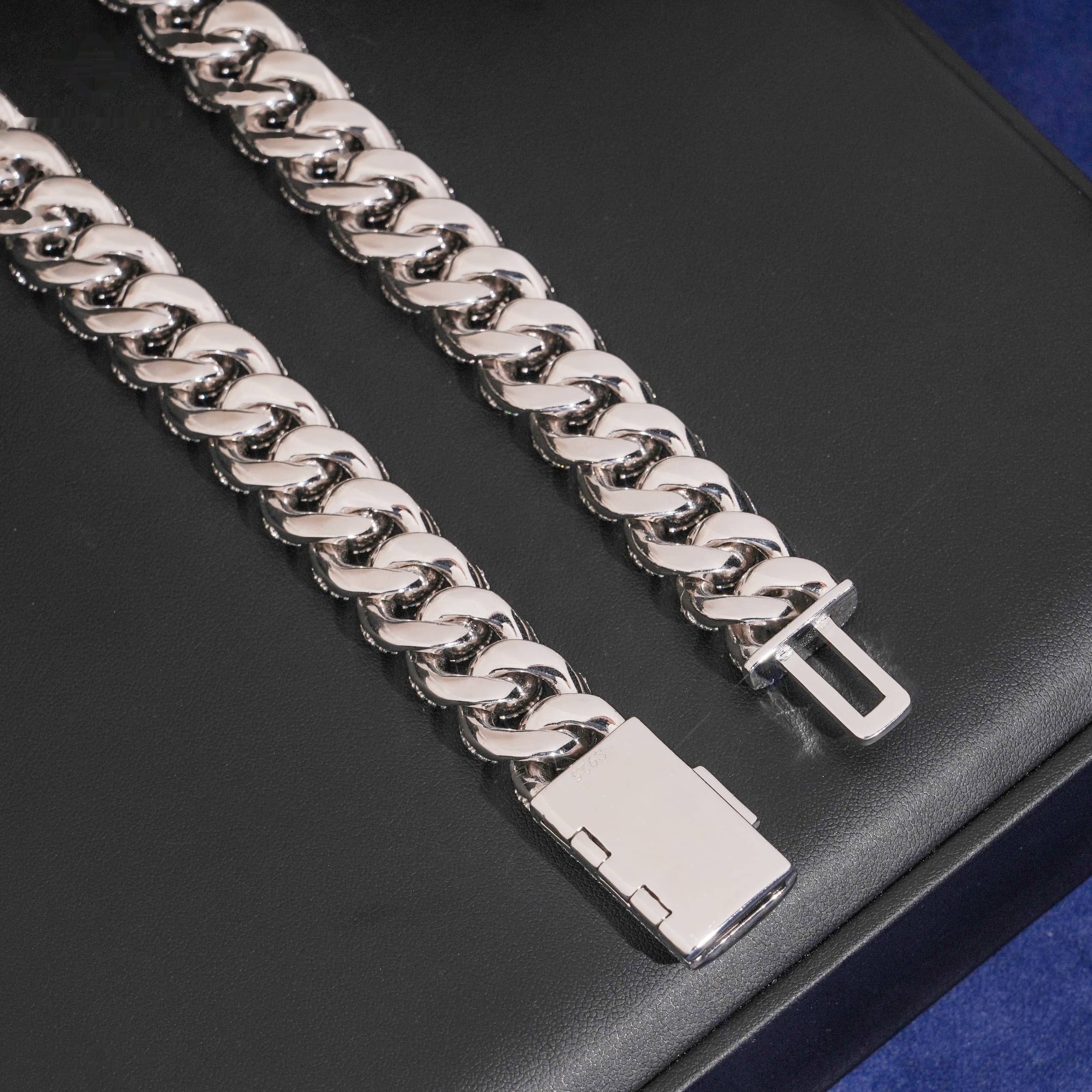16mm Cuban Chain Pavé Setting — Moissanite, 925 Silver