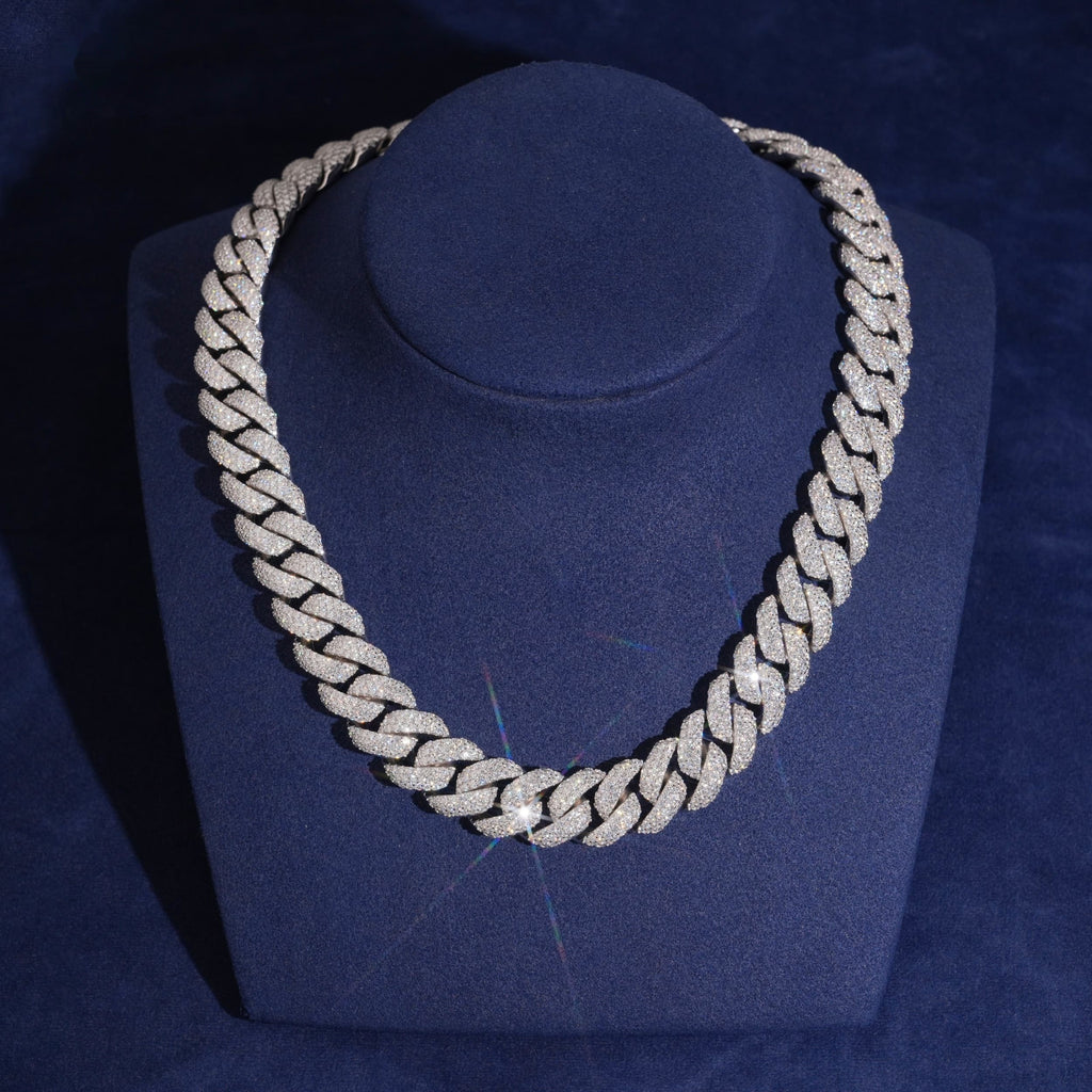 16mm Cuban Chain Pavé Setting — Moissanite, 925 Silver