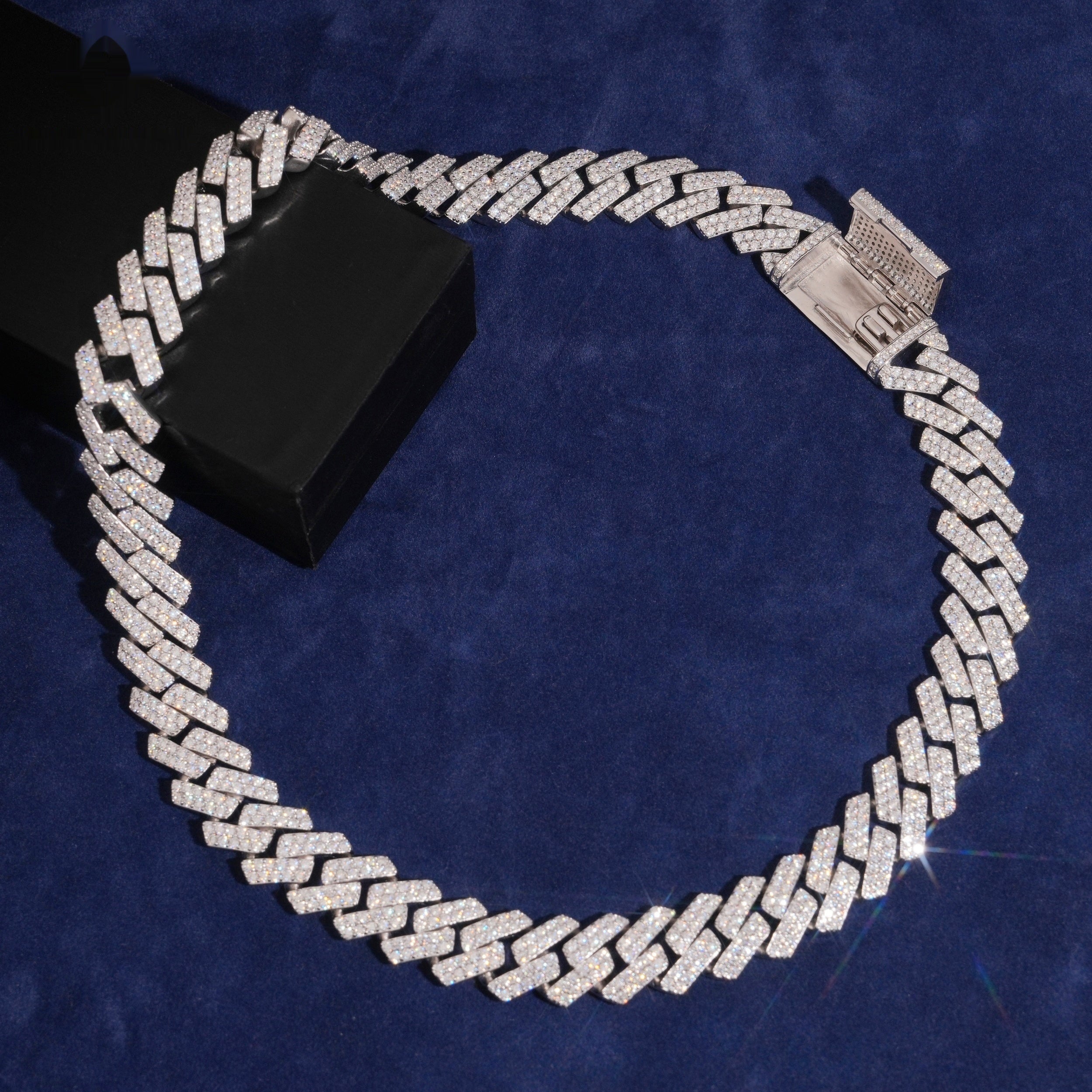 16mm Cuban Chain 2-Row Prong Setting — Moissanite, 925 Silver