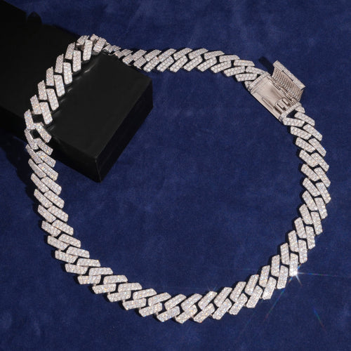 16mm Cuban Chain 2-Row Prong Setting — Moissanite, 925 Silver