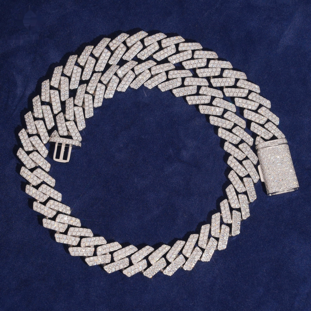 16mm Cuban Chain 2-Row Prong Setting — Moissanite, 925 Silver