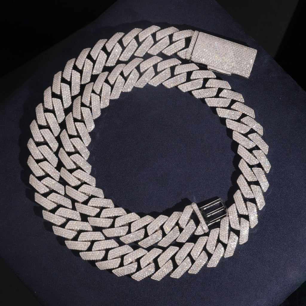 18mm Cuban Chain 4-Row Pavé Setting — Moissanite, 925 Silver