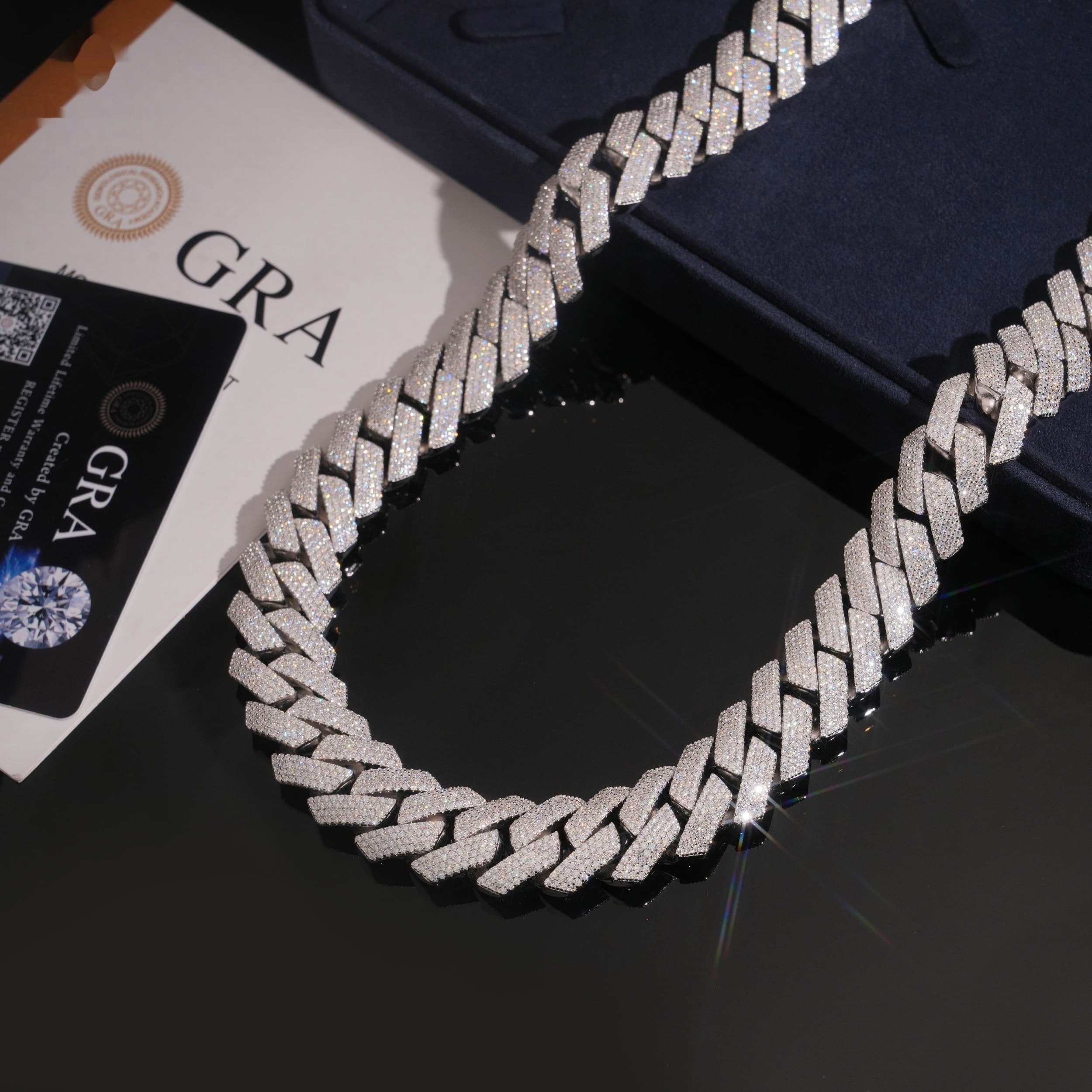 18mm Cuban Chain 4-Row Pavé Setting — Moissanite, 925 Silver