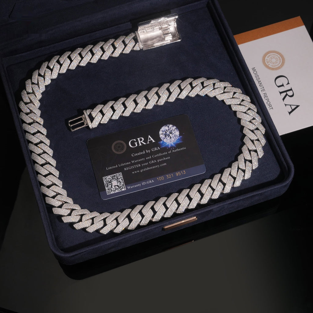 18mm Cuban Chain 4-Row Pavé Setting — Moissanite, 925 Silver