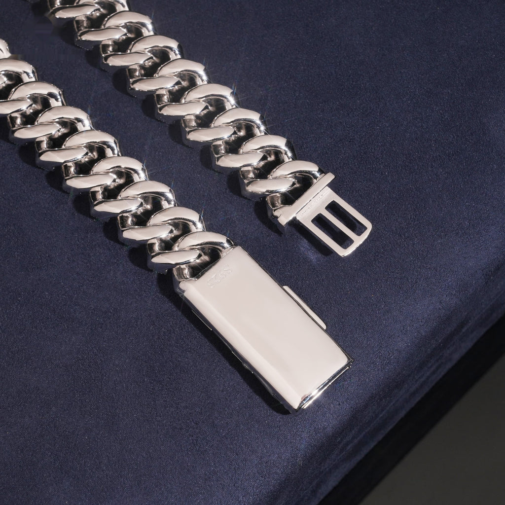 18mm Cuban Chain 4-Row Pavé Setting — Moissanite, 925 Silver