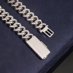 18mm Cuban Bracelet 4-Row Honeycomb Setting — Moissanite, 925 Silver