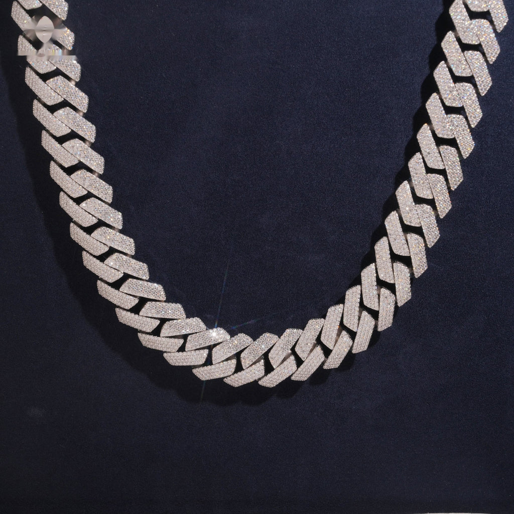 18mm Cuban Chain 4-Row Pavé Setting — Moissanite, 925 Silver