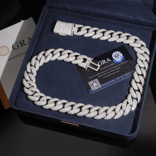 18mm Cuban Chain Domed Pavé Setting — Moissanite, 925 Silver