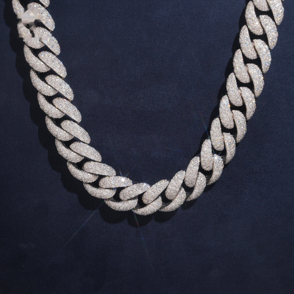 18mm Cuban Chain Domed Pavé Setting — Moissanite, 925 Silver