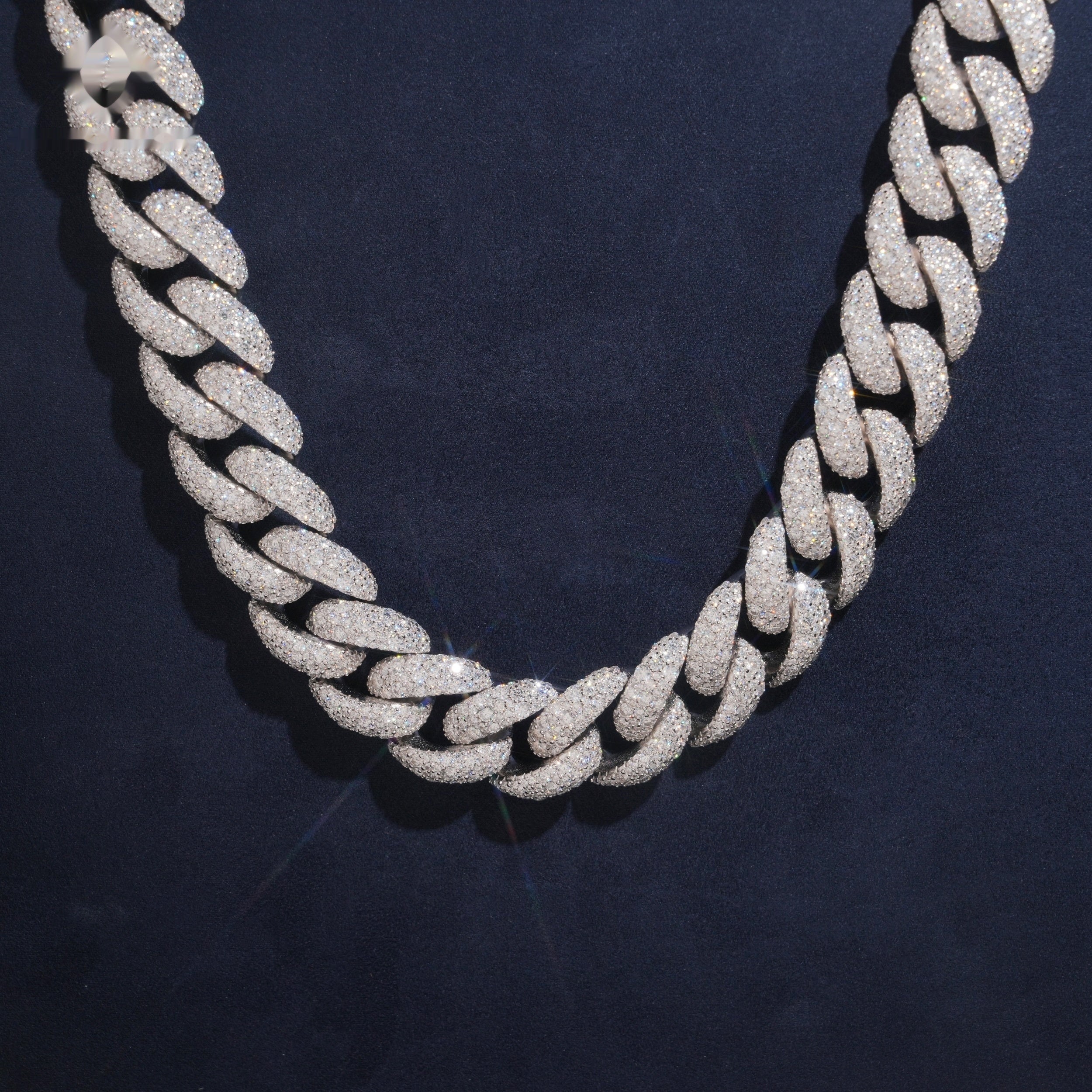 18mm Cuban Chain Domed Pavé Setting — Moissanite, 925 Silver