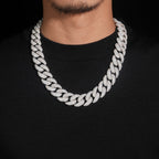 18mm Cuban Chain Domed Pavé Setting — Moissanite, 925 Silver