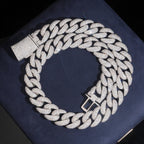 18mm Cuban Chain Domed Pavé Setting — Moissanite, 925 Silver