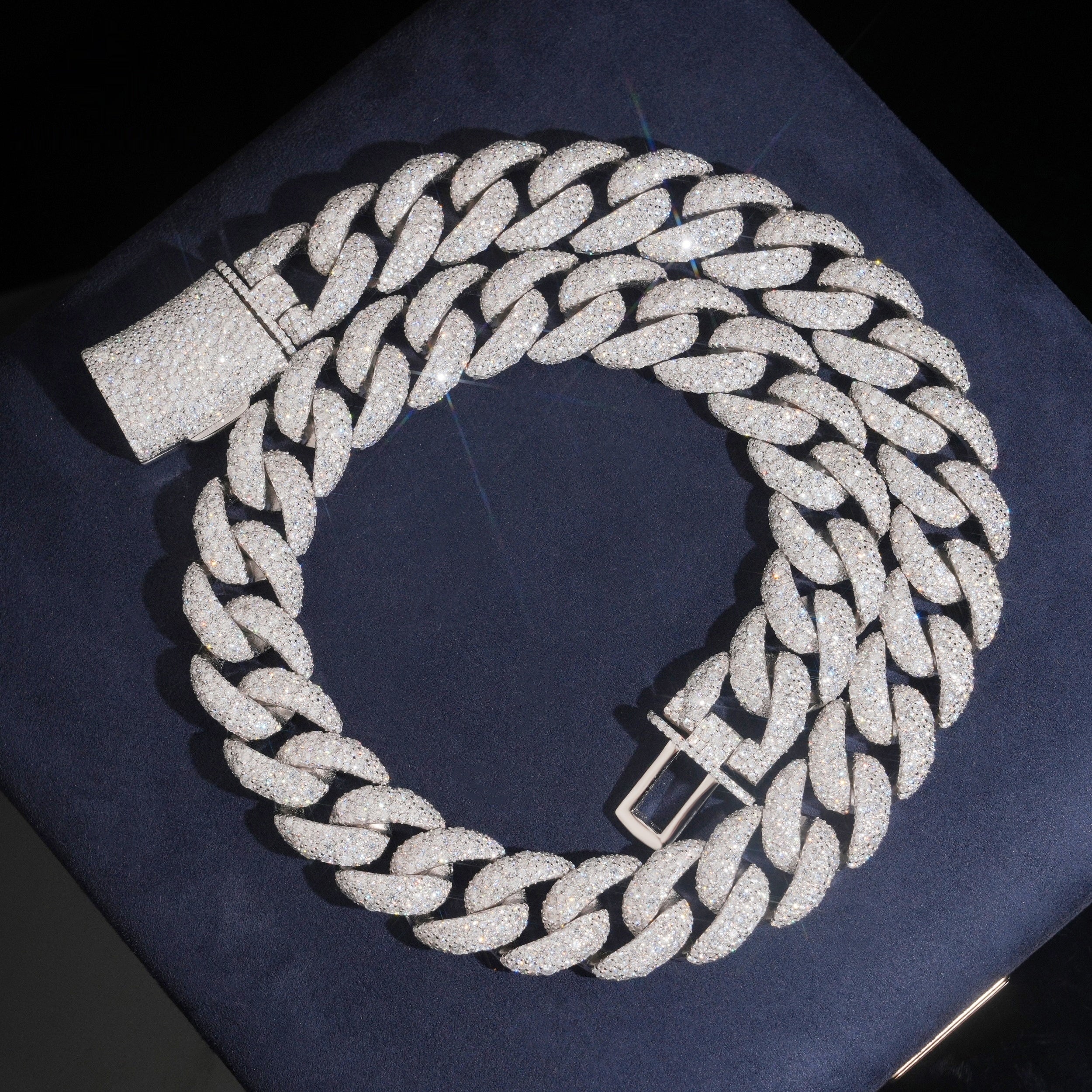 18mm Cuban Chain Domed Pavé Setting — Moissanite, 925 Silver