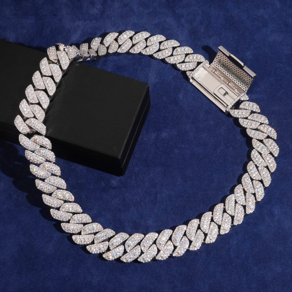 18mm Cuban Chain Pavé Setting — Moissanite, 925 Silver