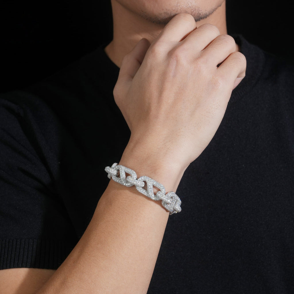 Chunky Mariner Link Bracelet – Moissanite & 925 Silver