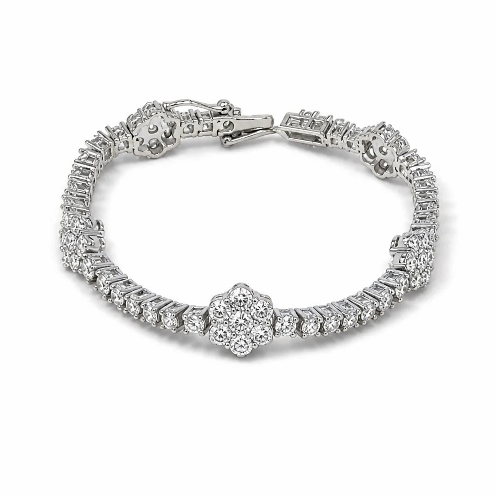 Clover All White Bracelet — Moissanite, 925 Silver