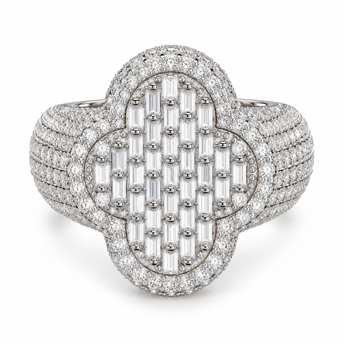Men's Clover Half-Pavé Band Ring — Moissanite, 925 Silver