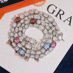 Colored Fancy Shape Tennis Chain — Moissanite, 925 Silver