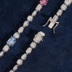 Colored Fancy Shape Tennis Chain — Moissanite, 925 Silver