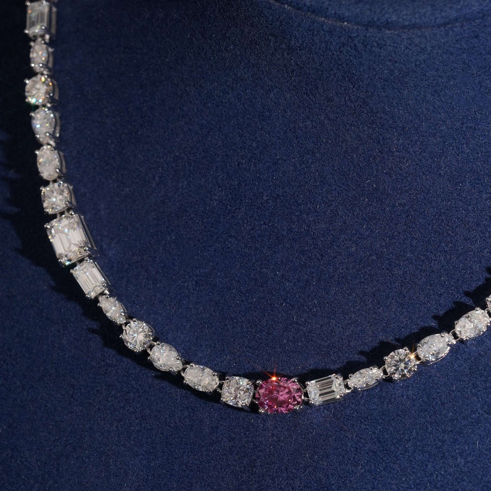 Colored Fancy Shape Tennis Chain — Moissanite, 925 Silver