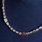 Colored Fancy Shape Tennis Chain — Moissanite, 925 Silver