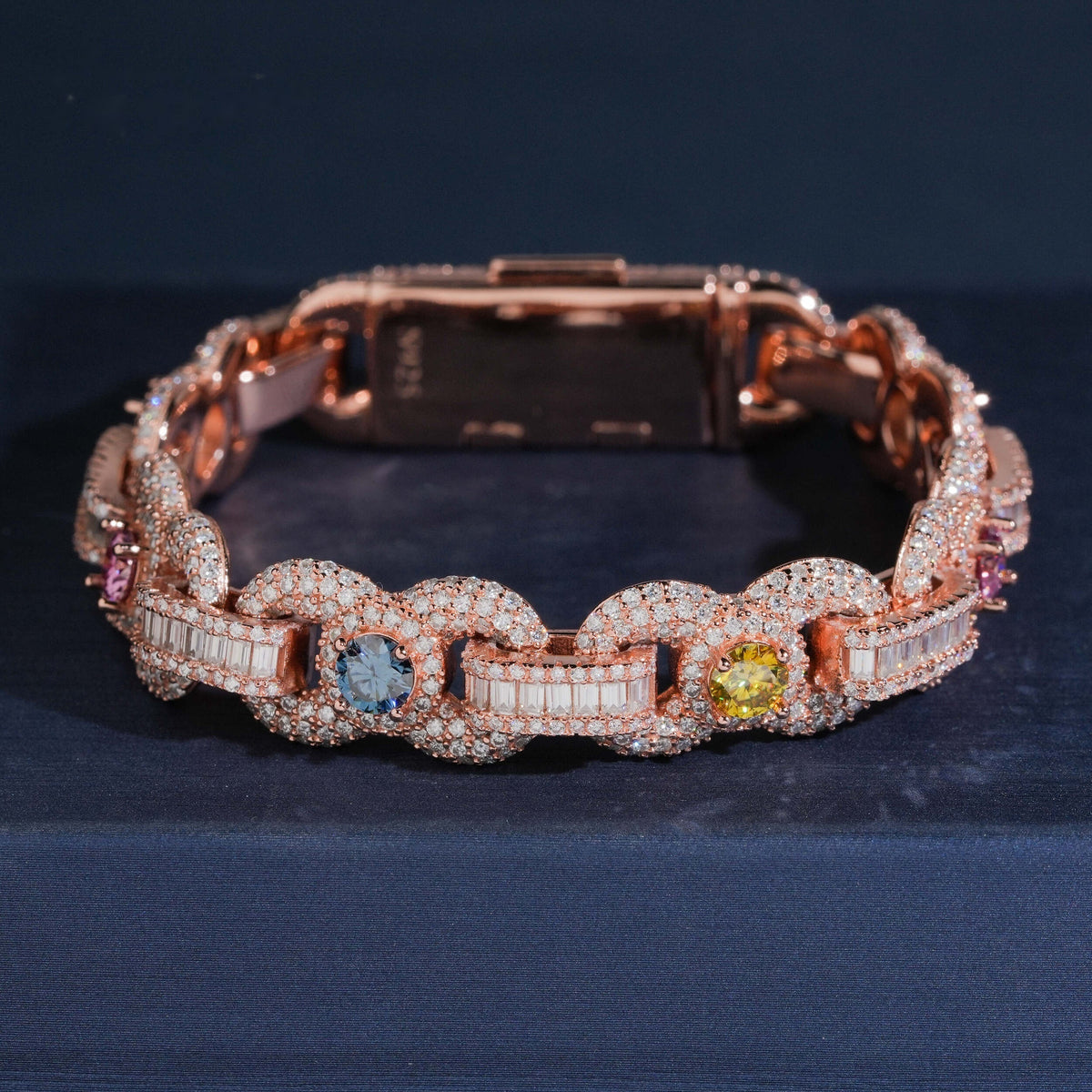Colored Stone Baguette Link Bracelet — Moissanite, 925 Silver