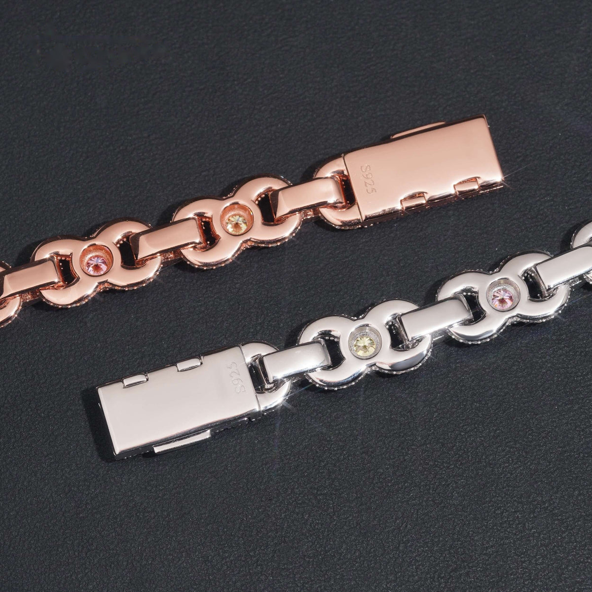 Colored Stone Baguette Link Bracelet — Moissanite, 925 Silver