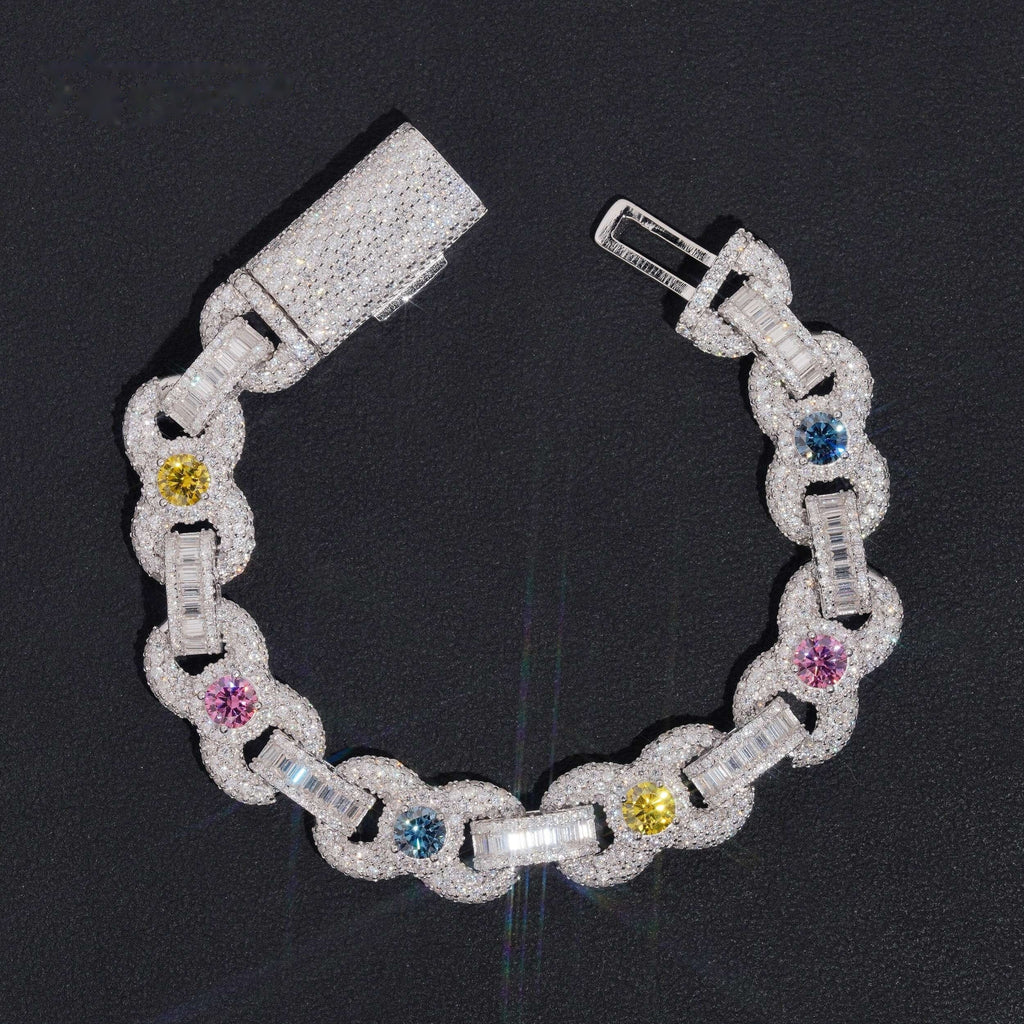Colored Stone Baguette Link Bracelet — Moissanite, 925 Silver