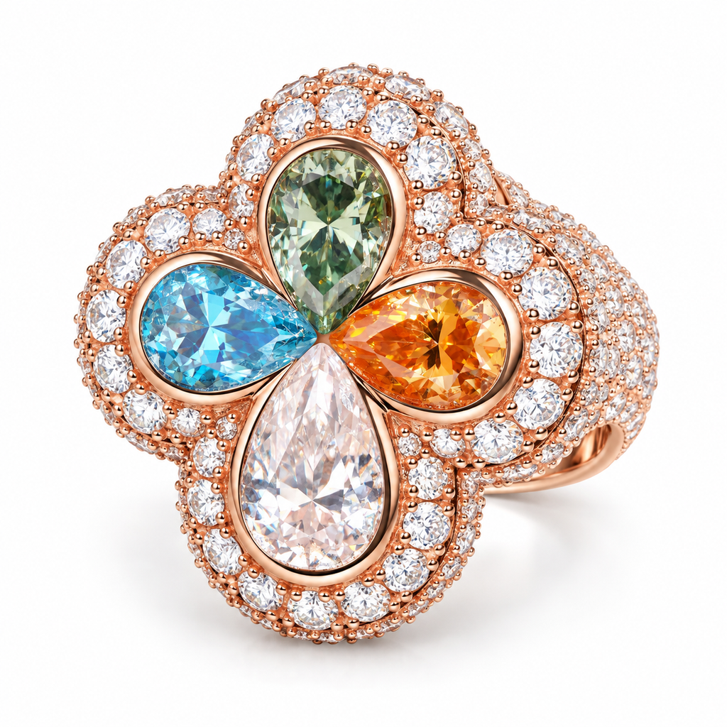 Cross Clover Ring — Moissanite, 925 Silver