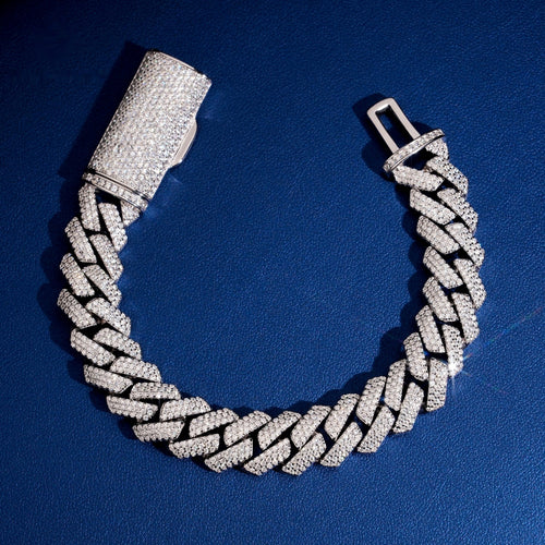 13mm Iced-Out Prong Cuban Link Bracelet – Moissanite & 925 Silver