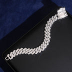 15mm Iced-Out Prong Cuban Link Bracelet – Moissanite & 925 Silver