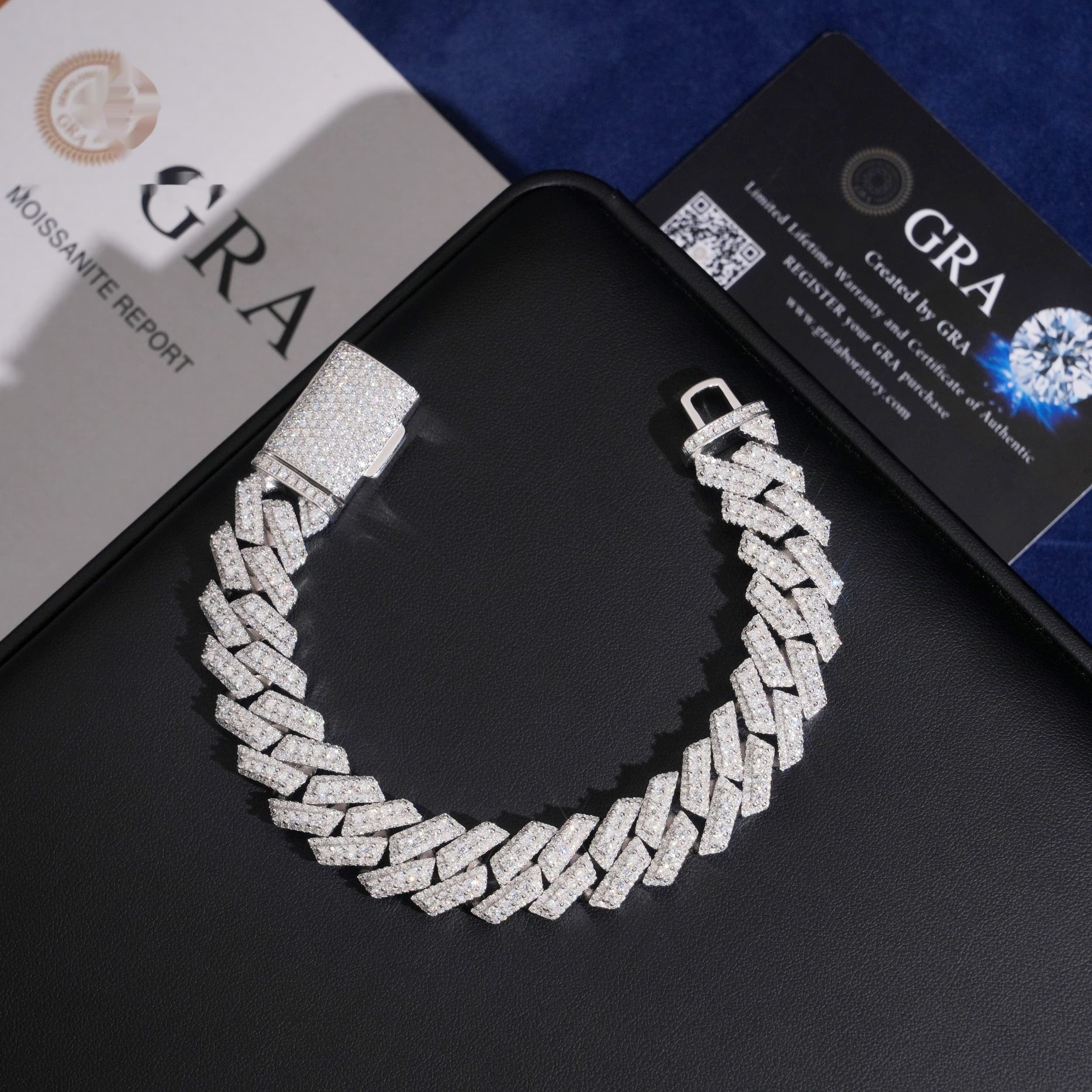15mm Iced-Out Prong Cuban Link Bracelet – Moissanite & 925 Silver
