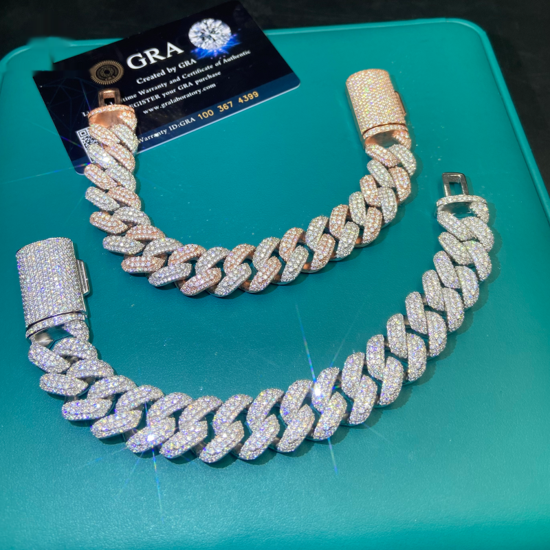 16mm Iced-Out Cuban Link Bracelet – Moissanite & 925 Silver