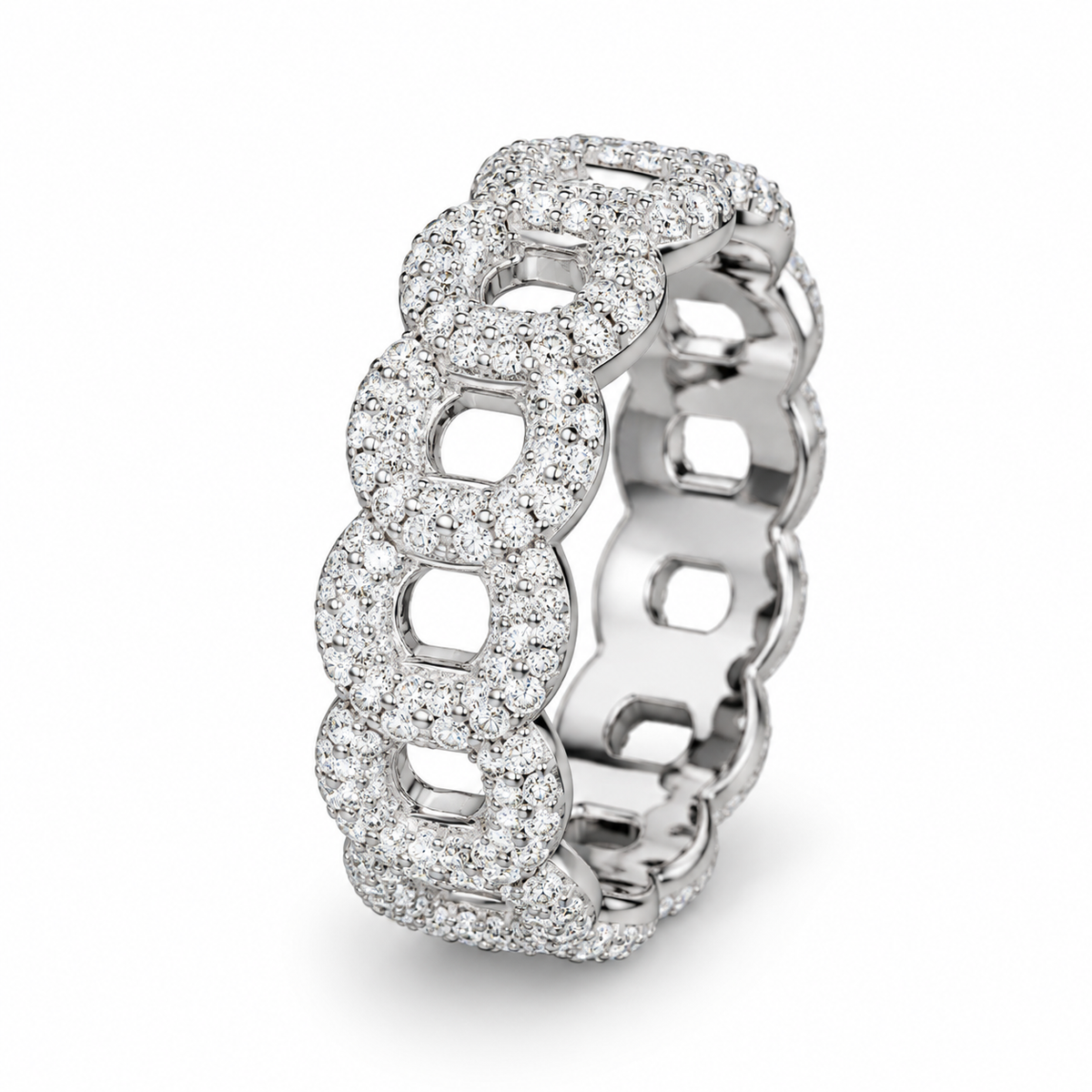 Cuban Link Eternity Ring — Moissanite, 925 Silver