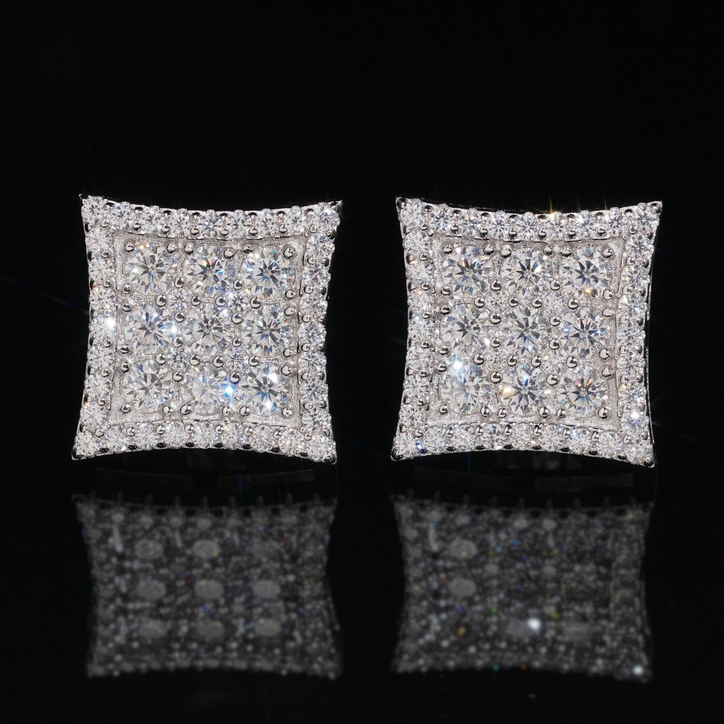 Curved Square Pavé Stud Earrings Screw Back — Moissanite, 925 Silver