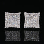 Curved Square Pavé Stud Earrings Screw Back — Moissanite, 925 Silver