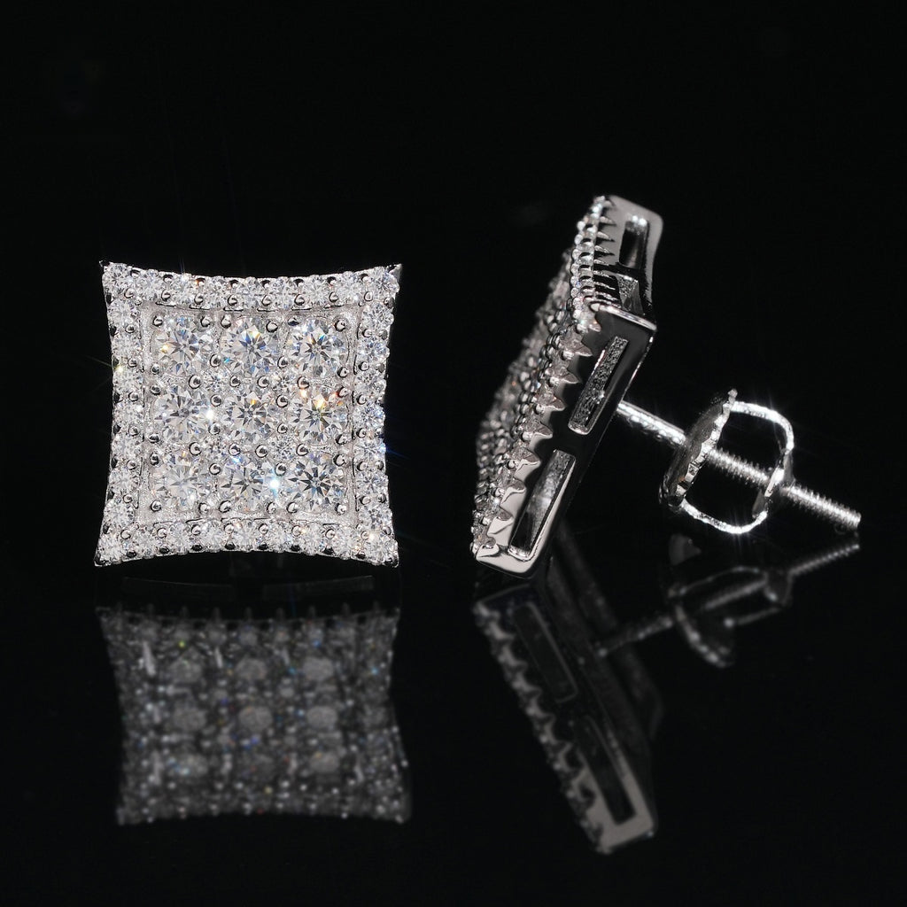 Curved Square Pavé Stud Earrings Screw Back — Moissanite, 925 Silver