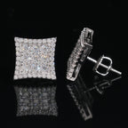 Curved Square Pavé Stud Earrings Screw Back — Moissanite, 925 Silver