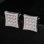 Curved Square Pavé Stud Earrings Screw Back — Moissanite, 925 Silver