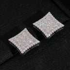 Curved Square Pavé Stud Earrings Screw Back — Moissanite, 925 Silver