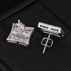 Curved Square Pavé Stud Earrings Screw Back — Moissanite, 925 Silver