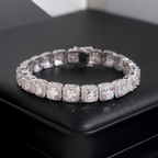 Cushion-Cut Halo Tennis Bracelet – Moissanite & 925 Silver