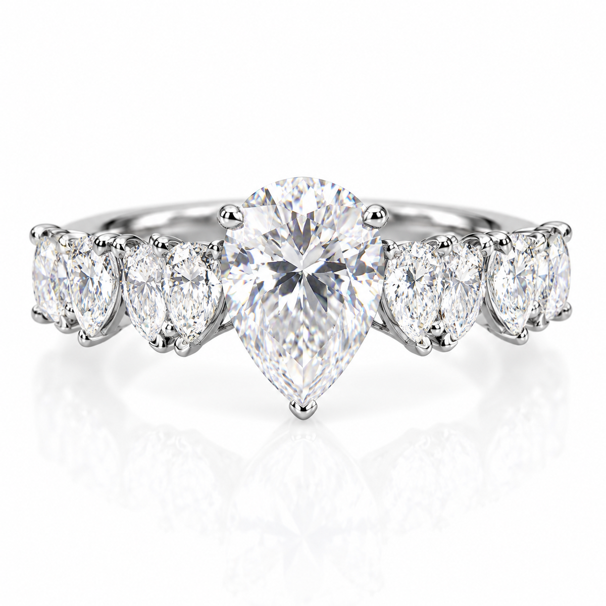 Pear Cut Halo Engagement Ring — Moissanite, 925 Silver