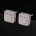 Double Layer Square Stud Earrings Screw Back — Moissanite, 925 Silver