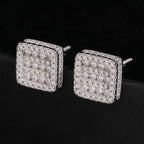 Double Layer Square Stud Earrings Screw Back — Moissanite, 925 Silver
