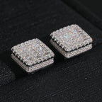 Double Layer Square Stud Earrings Screw Back — Moissanite, 925 Silver