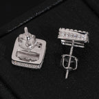 Double Layer Square Stud Earrings Screw Back — Moissanite, 925 Silver